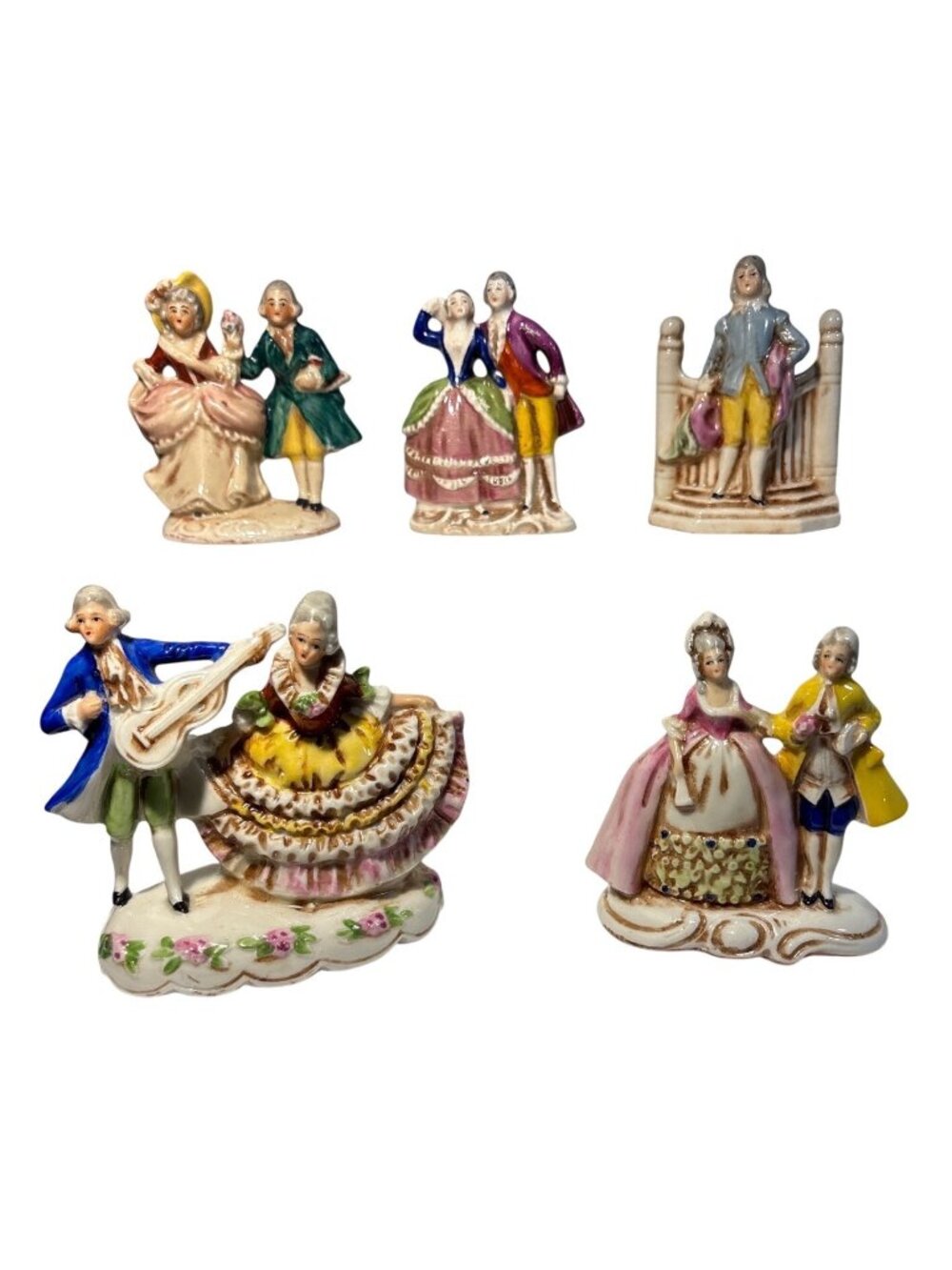 Porcelain Figurines Lot of 5 Victorian Couples Musicians & Romantic Scenes Vtg